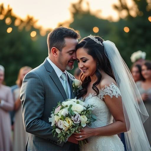 Coppia felice durante una cerimonia di matrimonio con fotografo sullo sfondo