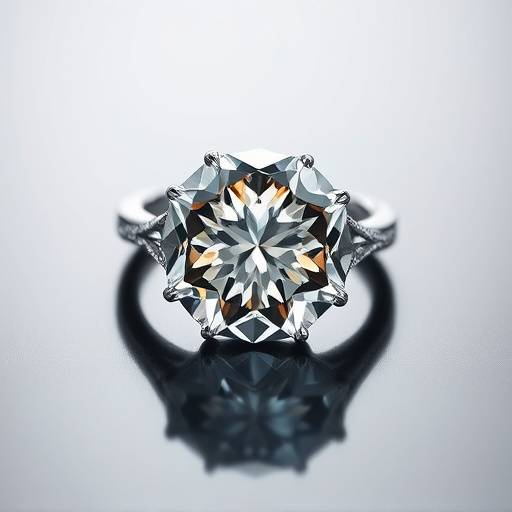 Fotografia macro di un elegante anello con diamante, posato su una superficie di velluto scuro, con riflessi luminosi.