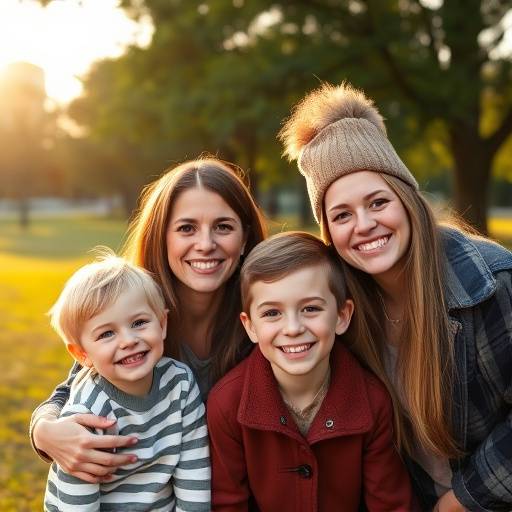 Fotografo ritratto di una famiglia sorridente in un parco