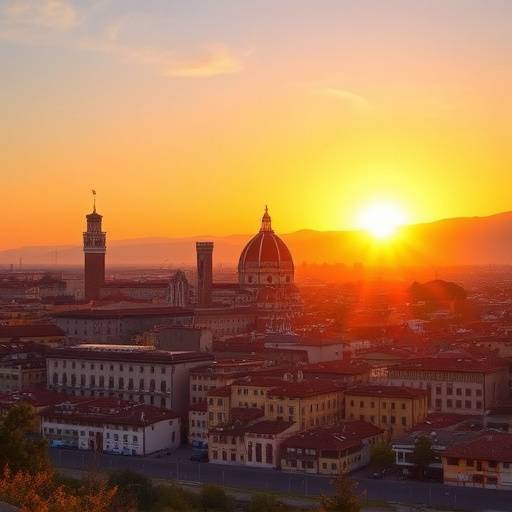Vista panoramica suggestiva di Firenze al tramonto, ispirazione per lo studio fotografico.